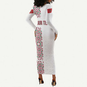 Morocco Atlas Lions Personalized Long Sleeve Bodycon Dress Arabesque Inspired Pattern