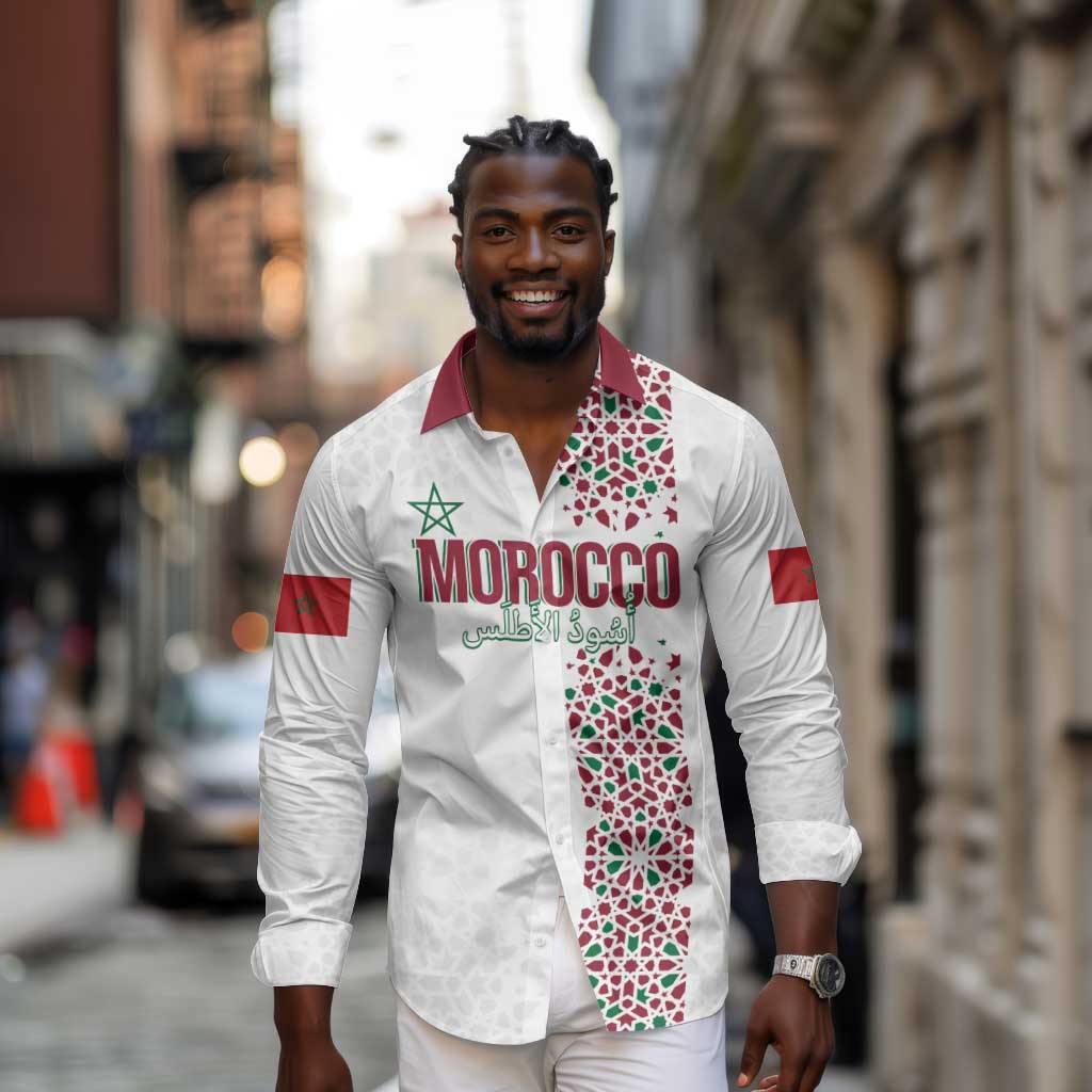 Morocco Atlas Lions Personalized Long Sleeve Button Shirt Arabesque Inspired Pattern