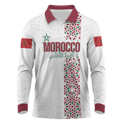 Morocco Atlas Lions Personalized Long Sleeve Polo Shirt Arabesque Inspired Pattern