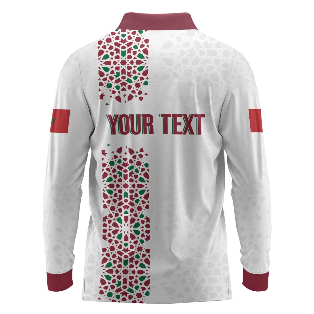 Morocco Atlas Lions Personalized Long Sleeve Polo Shirt Arabesque Inspired Pattern