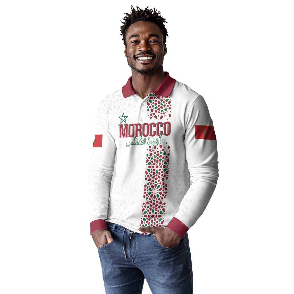 Morocco Atlas Lions Personalized Long Sleeve Polo Shirt Arabesque Inspired Pattern