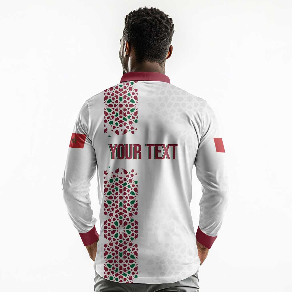 Morocco Atlas Lions Personalized Long Sleeve Polo Shirt Arabesque Inspired Pattern