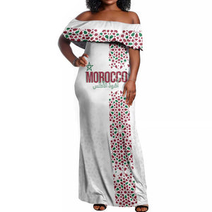 Morocco Atlas Lions Personalized Off Shoulder Maxi Dress Arabesque Inspired Pattern