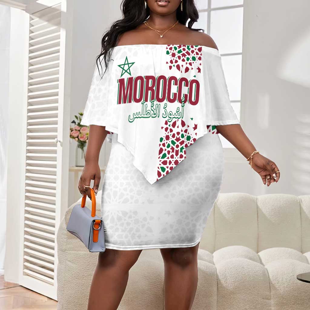 Morocco Atlas Lions Personalized Off Shoulder Short Dress Arabesque Inspired Pattern