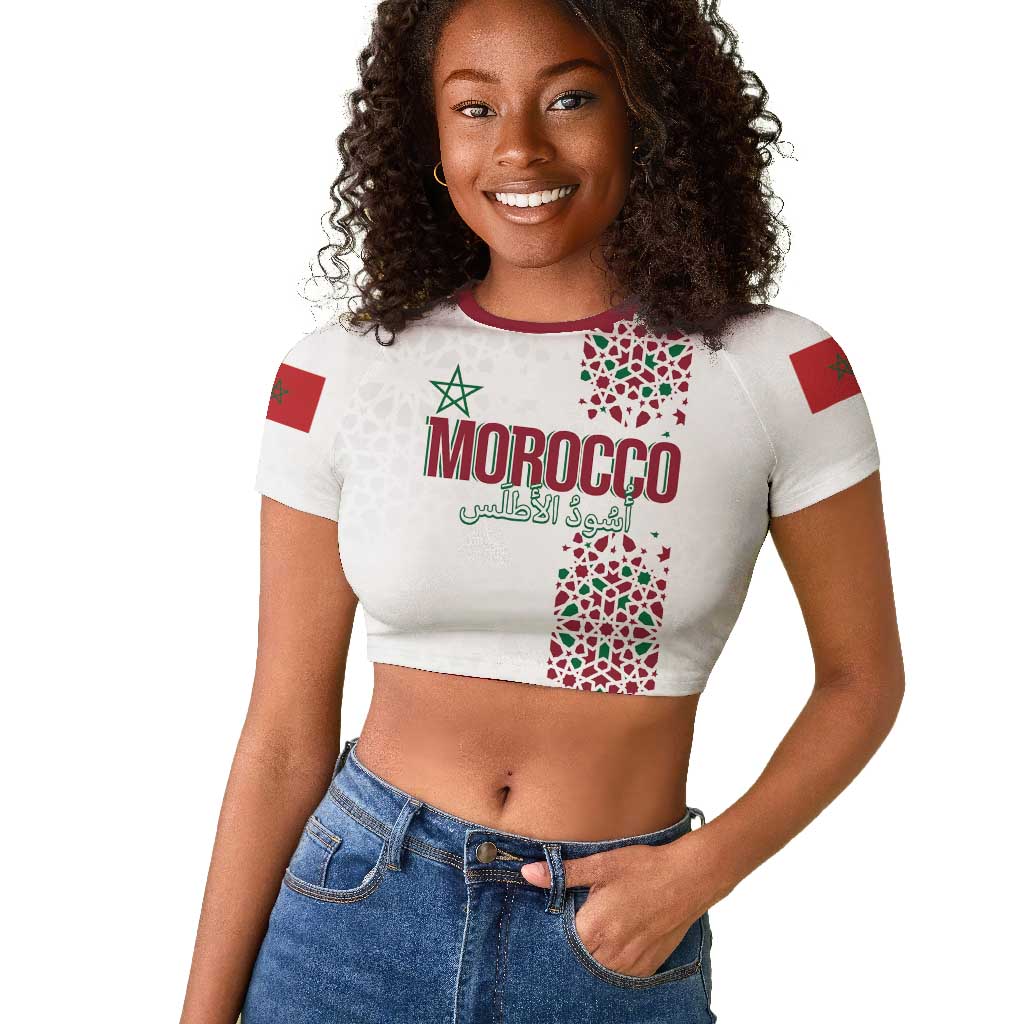 Morocco Atlas Lions Personalized Raglan Cropped T shirt Arabesque Inspired Pattern