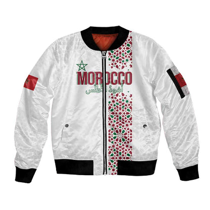 Morocco Atlas Lions Personalized Sleeve Zip Bomber Jacket Arabesque Inspired Pattern