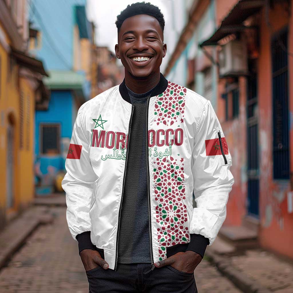 Morocco Atlas Lions Personalized Sleeve Zip Bomber Jacket Arabesque Inspired Pattern