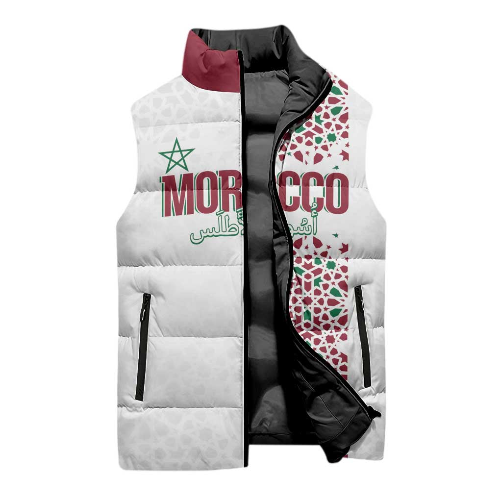 Morocco Atlas Lions Personalized Sleeveless Puffer Jacket Arabesque Inspired Pattern