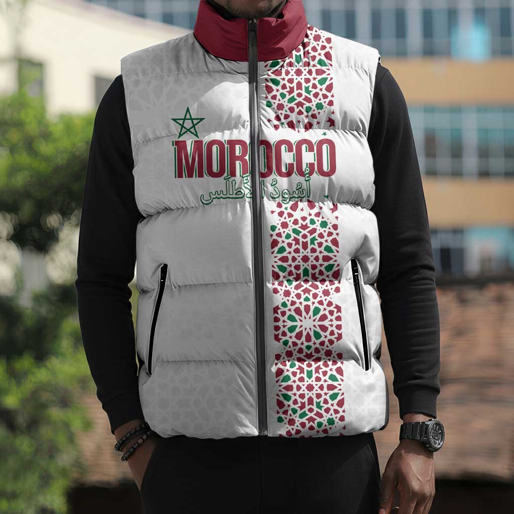 Morocco Atlas Lions Personalized Sleeveless Puffer Jacket Arabesque Inspired Pattern
