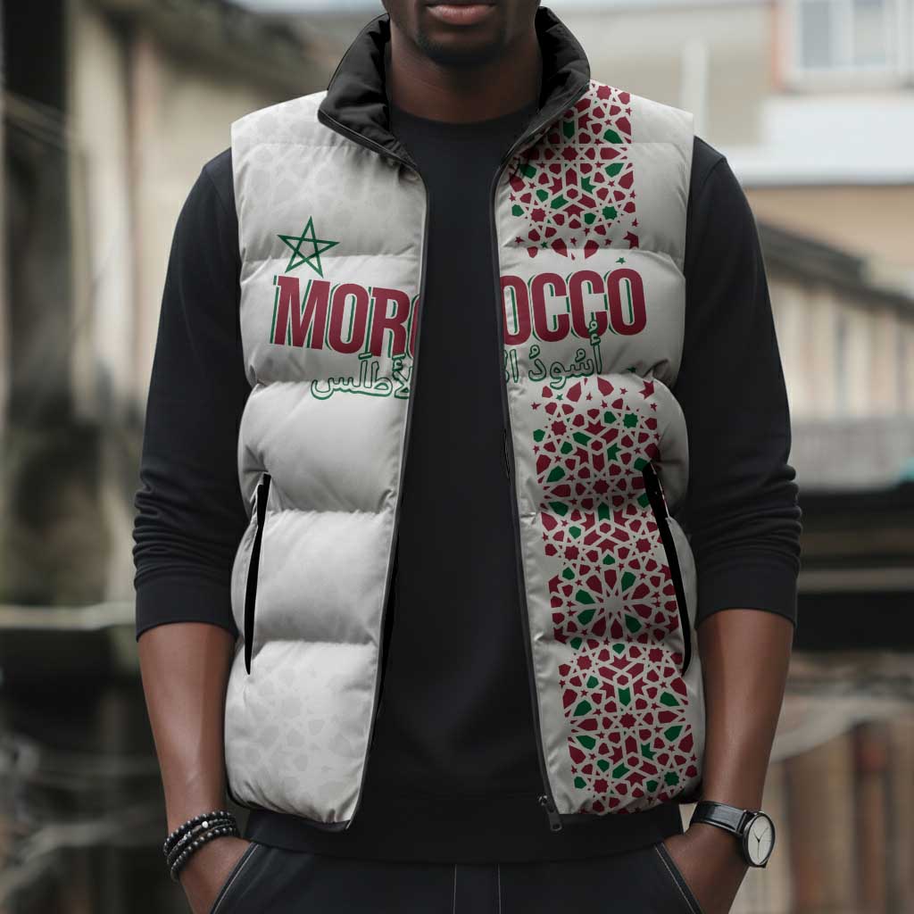 Morocco Atlas Lions Personalized Sleeveless Puffer Jacket Arabesque Inspired Pattern
