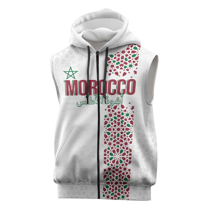 Morocco Atlas Lions Personalized Sleeveless Zip Hoodie Arabesque Inspired Pattern