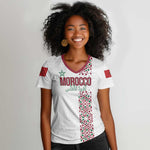 Morocco Atlas Lions Personalized Women V-Neck T-Shirt Arabesque Inspired Pattern