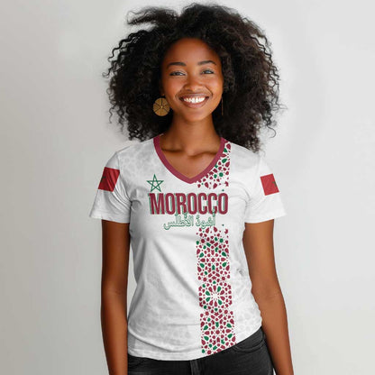 Morocco Atlas Lions Personalized Women V-Neck T-Shirt Arabesque Inspired Pattern
