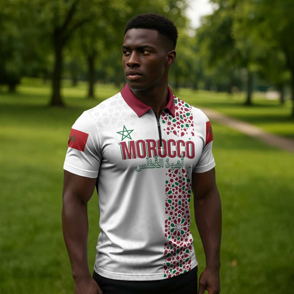 Morocco Atlas Lions Personalized Zipper Polo Shirt Arabesque Inspired Pattern