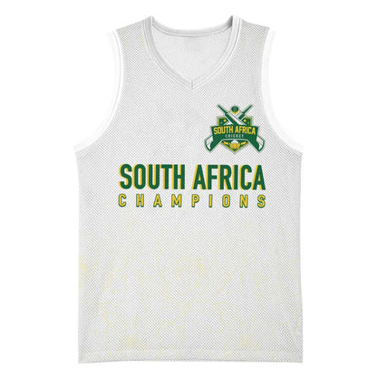 Custom South Africa Cricket Champion Basketball Jersey Gold Proteas - All White LT7