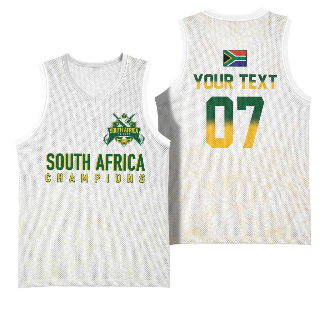 Custom South Africa Cricket Champion Basketball Jersey Gold Proteas - All White LT7