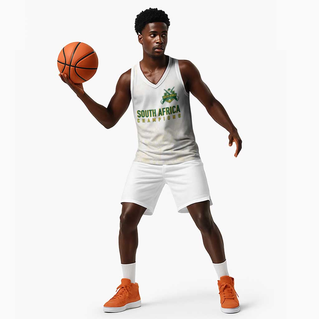 Custom South Africa Cricket Champion Basketball Jersey Gold Proteas - All White LT7
