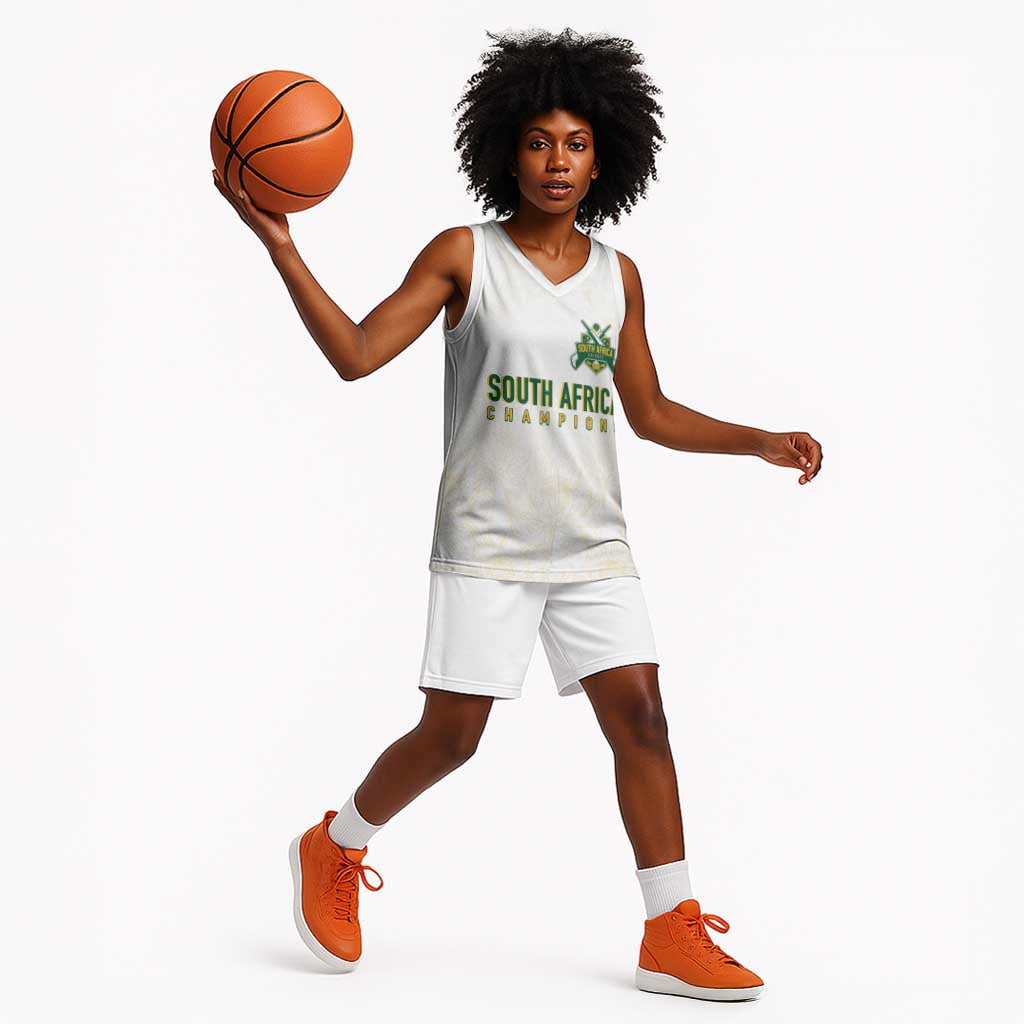Custom South Africa Cricket Champion Basketball Jersey Gold Proteas - All White LT7