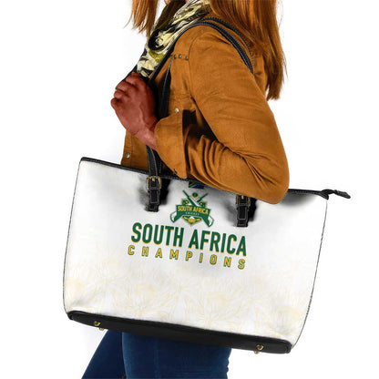 South Africa Cricket Champion Leather Tote Bag Gold Proteas - All White - African Pride