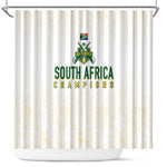 South Africa Cricket Champion Shower Curtain Gold Proteas - All White - African Pride