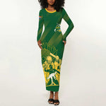 Custom South Africa Cricket Champion Long Sleeve Bodycon Dress Proteas Rock The World - African Pride