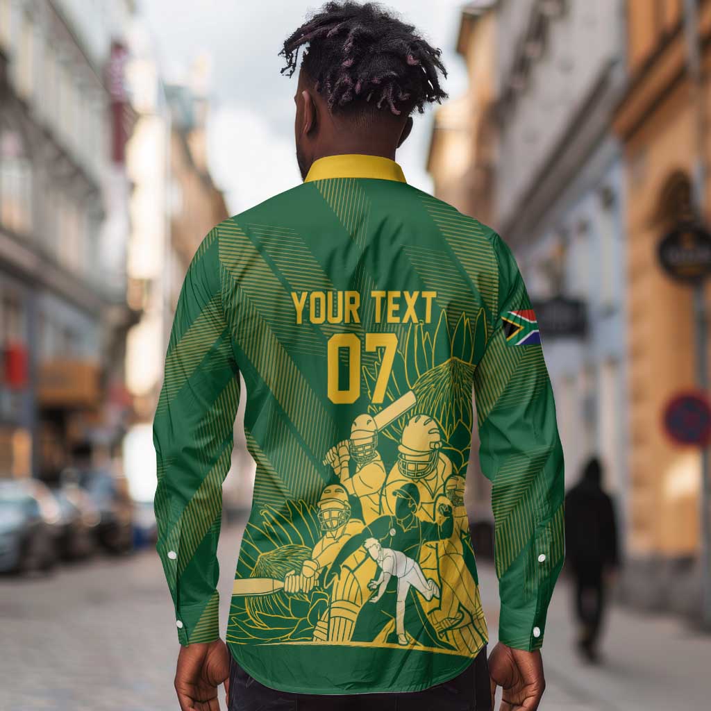 Custom South Africa Cricket Champion Long Sleeve Button Shirt Proteas Rock The World - African Pride