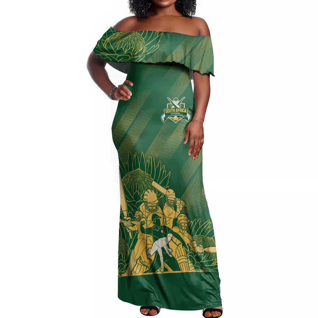 Custom South Africa Cricket Champion Off Shoulder Maxi Dress Proteas Rock The World - African Pride