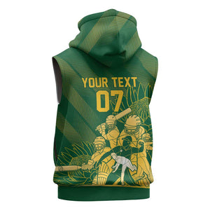 Custom South Africa Cricket Champion Sleeveless Zip Hoodie Proteas Rock The World - African Pride
