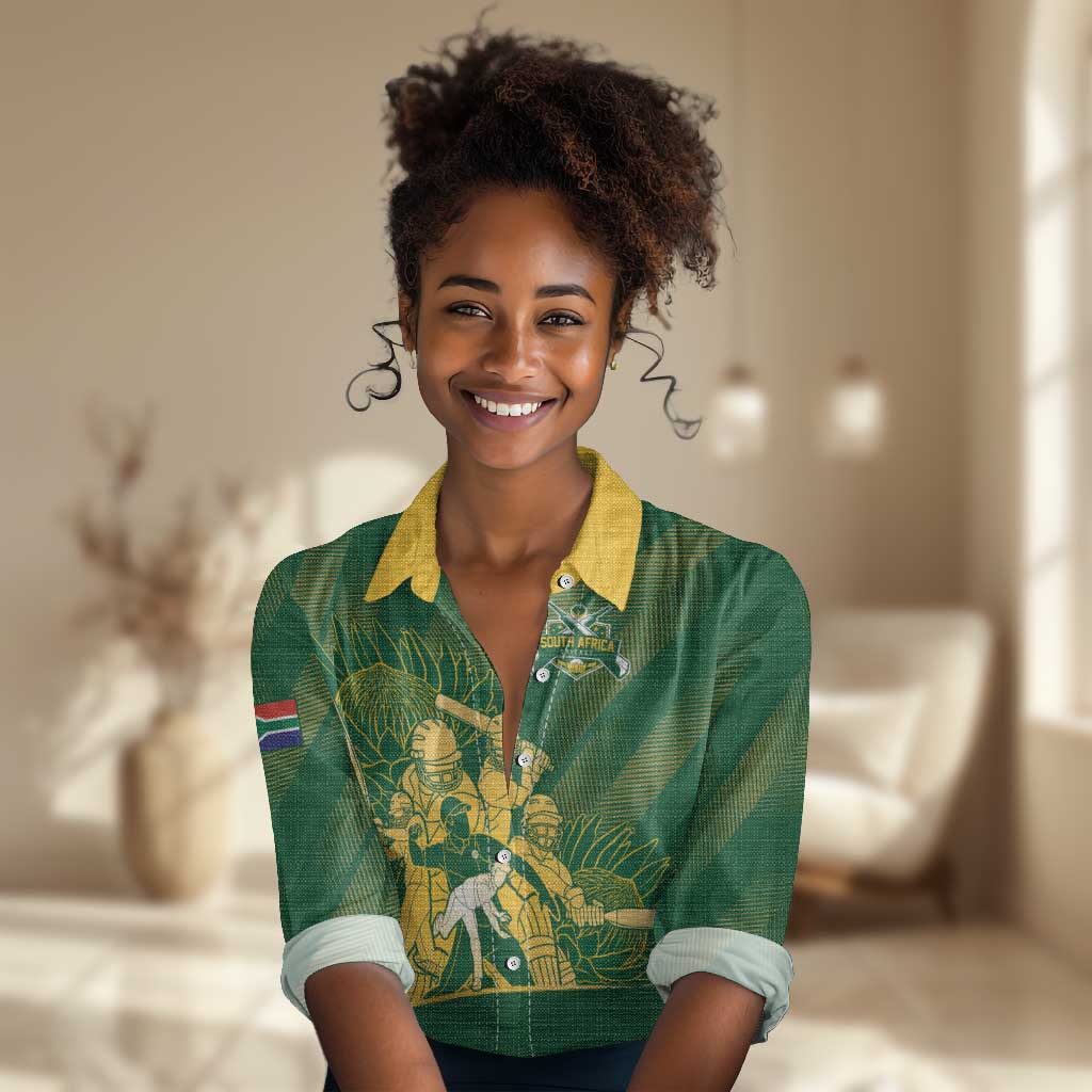 Custom South Africa Cricket Champion Women Casual Shirt Proteas Rock The World - African Pride