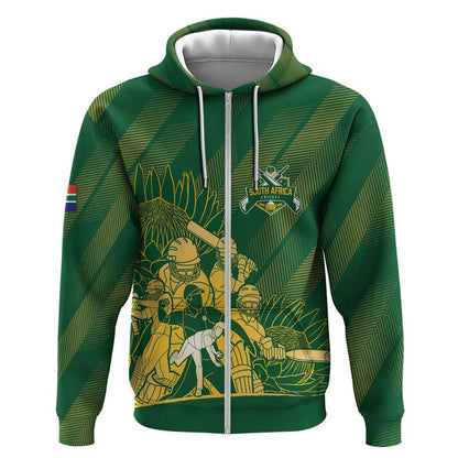Custom South Africa Cricket Champion Zip Hoodie Proteas Rock The World - African Pride