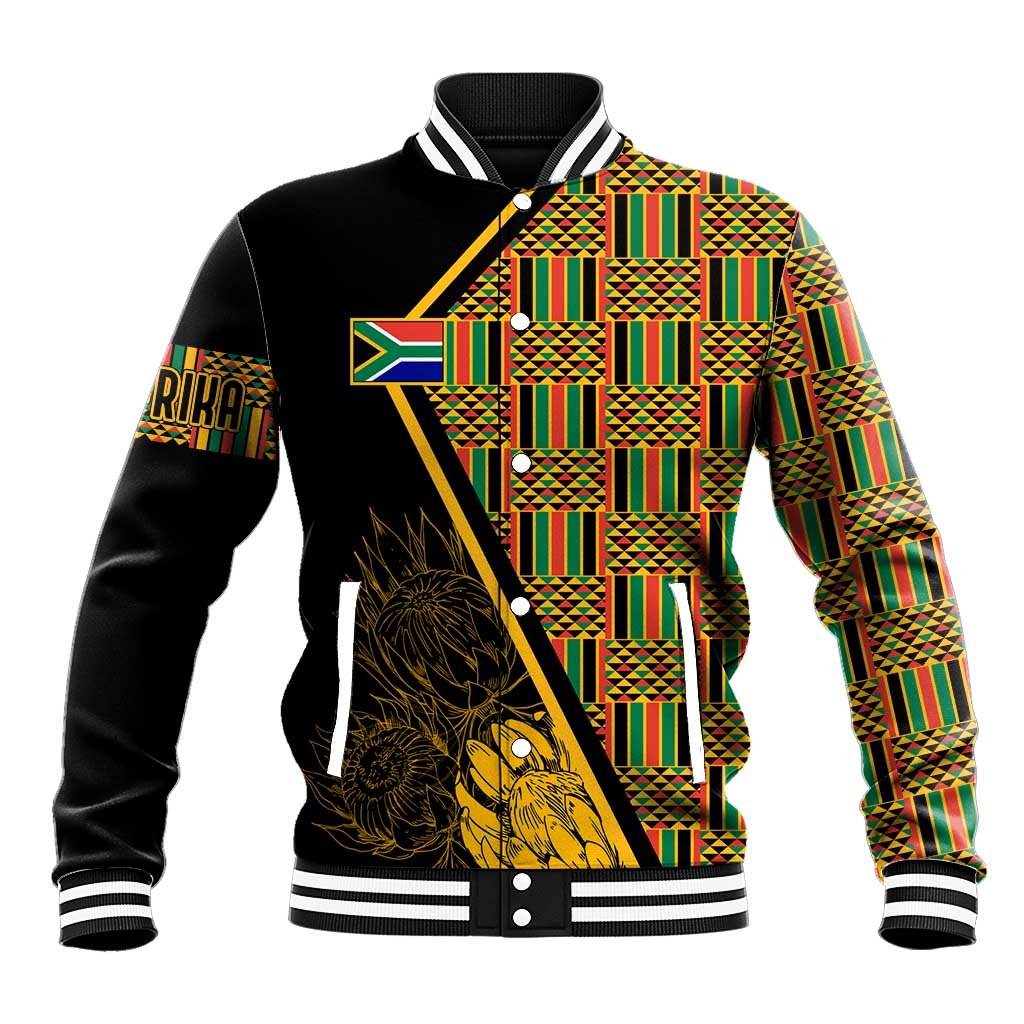 Personalised South African Heritage Day Baseball Jacket Kente Ethnic Patterns Mix Protea LT7