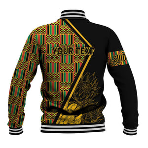 Personalised South African Heritage Day Baseball Jacket Kente Ethnic Patterns Mix Protea LT7