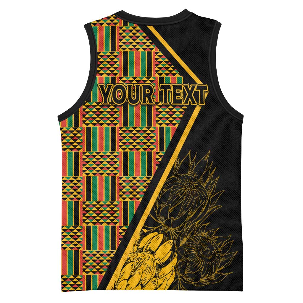 Personalised South African Heritage Day Basketball Jersey Kente Ethnic Patterns Mix Protea LT7