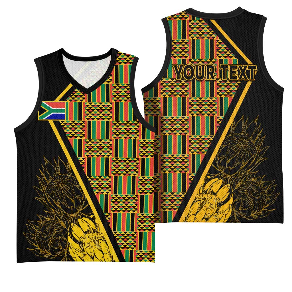 Personalised South African Heritage Day Basketball Jersey Kente Ethnic Patterns Mix Protea LT7