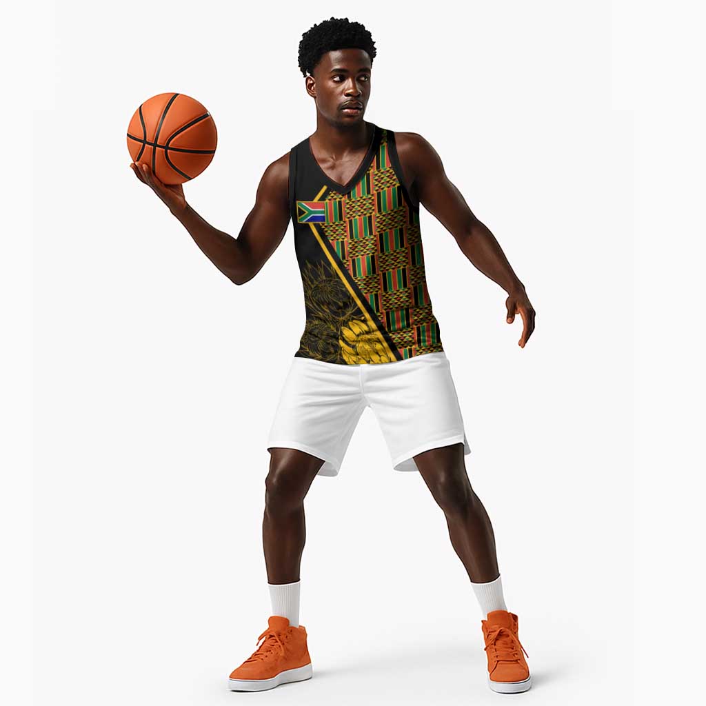 Personalised South African Heritage Day Basketball Jersey Kente Ethnic Patterns Mix Protea LT7