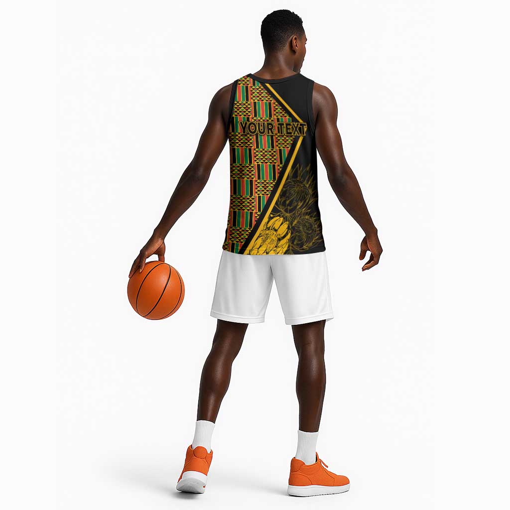 Personalised South African Heritage Day Basketball Jersey Kente Ethnic Patterns Mix Protea LT7