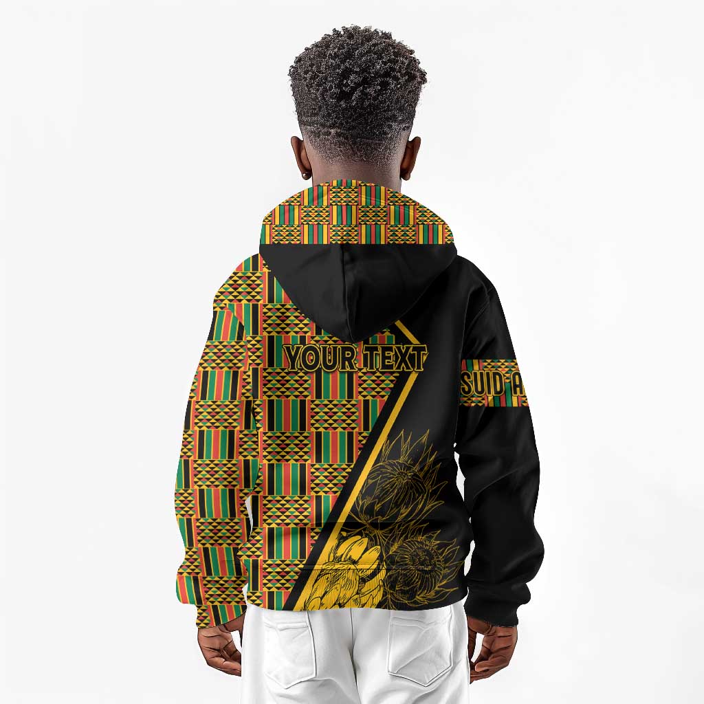 Personalised South African Heritage Day Kid Hoodie Kente Ethnic Patterns Mix Protea