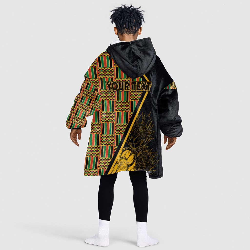 Personalised South African Heritage Day KId Wearable Blanket Hoodie Kente Ethnic Patterns Mix Protea