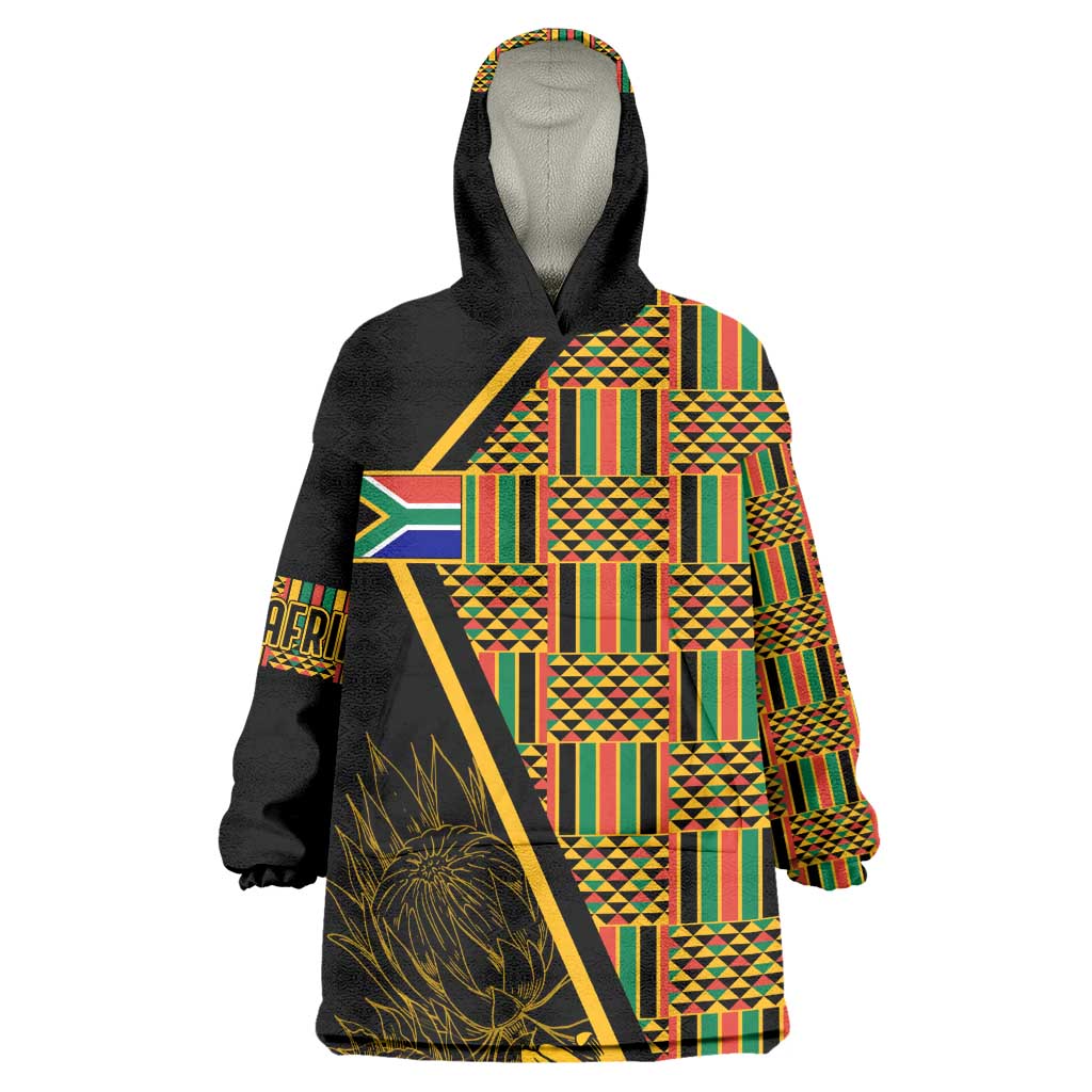 Personalised South African Heritage Day KId Wearable Blanket Hoodie Kente Ethnic Patterns Mix Protea