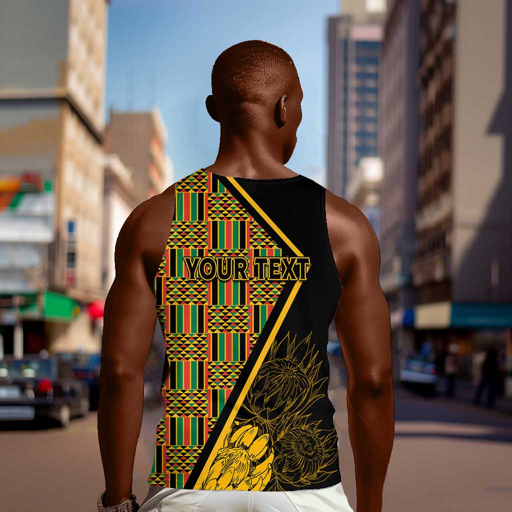 Personalised South African Heritage Day Men Tank Top Kente Ethnic Patterns Mix Protea