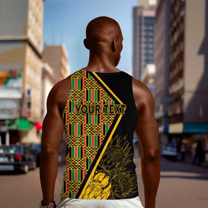 Personalised South African Heritage Day Men Tank Top Kente Ethnic Patterns Mix Protea