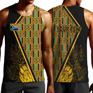 Personalised South African Heritage Day Men Tank Top Kente Ethnic Patterns Mix Protea