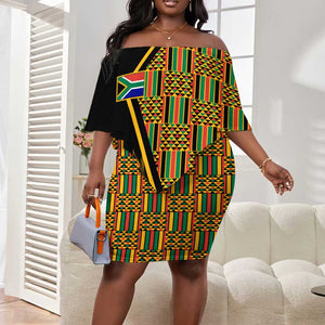 Personalised South African Heritage Day Off Shoulder Short Dress Kente Ethnic Patterns Mix Protea LT7