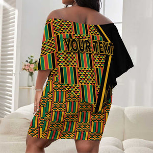 Personalised South African Heritage Day Off Shoulder Short Dress Kente Ethnic Patterns Mix Protea LT7