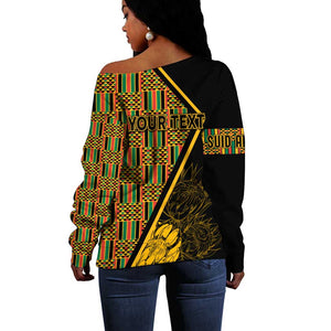 Personalised South African Heritage Day Off Shoulder Sweater Kente Ethnic Patterns Mix Protea