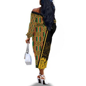 Personalised South African Heritage Day Off The Shoulder Long Sleeve Dress Kente Ethnic Patterns Mix Protea