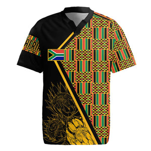 Personalised South African Heritage Day Rugby Jersey Kente Ethnic Patterns Mix Protea