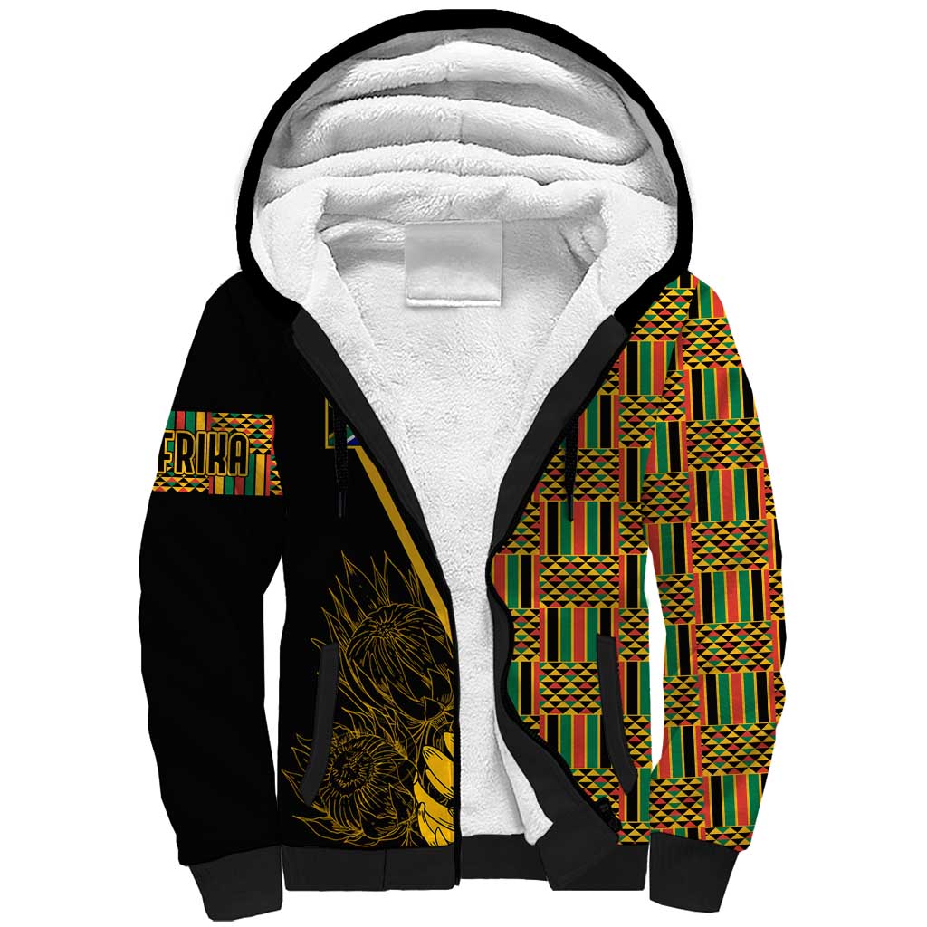 Personalised South African Heritage Day Sherpa Hoodie Kente Ethnic Patterns Mix Protea