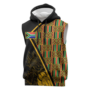 Personalised South African Heritage Day Sleeveless Hoodie Kente Ethnic Patterns Mix Protea - African Pride