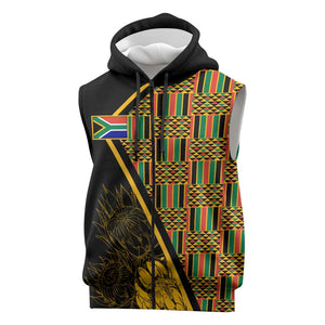 Personalised South African Heritage Day Sleeveless Zip Hoodie Kente Ethnic Patterns Mix Protea - African Pride
